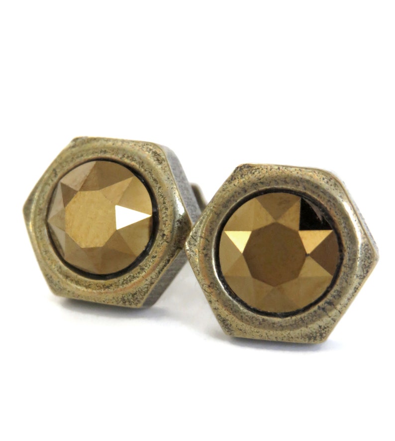 OLD GOLD Mens Hex Nut Stud Earrings With Metallic Gold Etsy