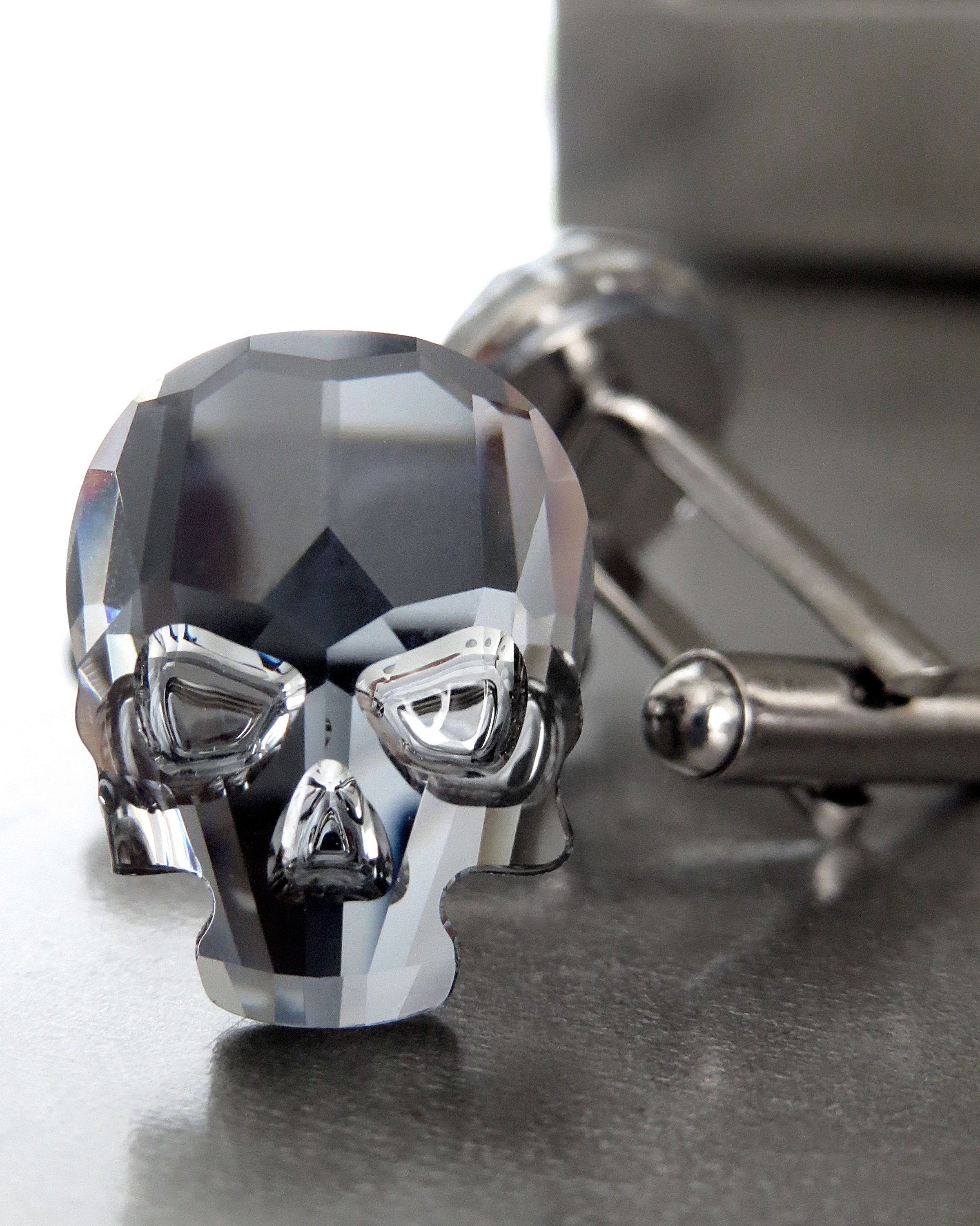 Black Crystal Skull Cufflinks, Skull Cuff Links in Black Crystal