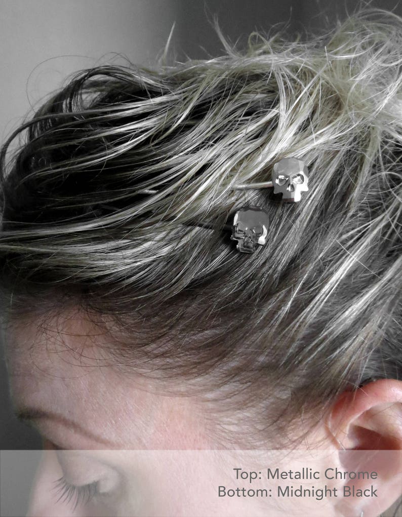Black Crystal Skull Hair Pins Set of 2 Crystal Skull Bobby Pins in Midnight Black, Goth Black Hair Accessories, Gothic Halloween Jewelry image 7