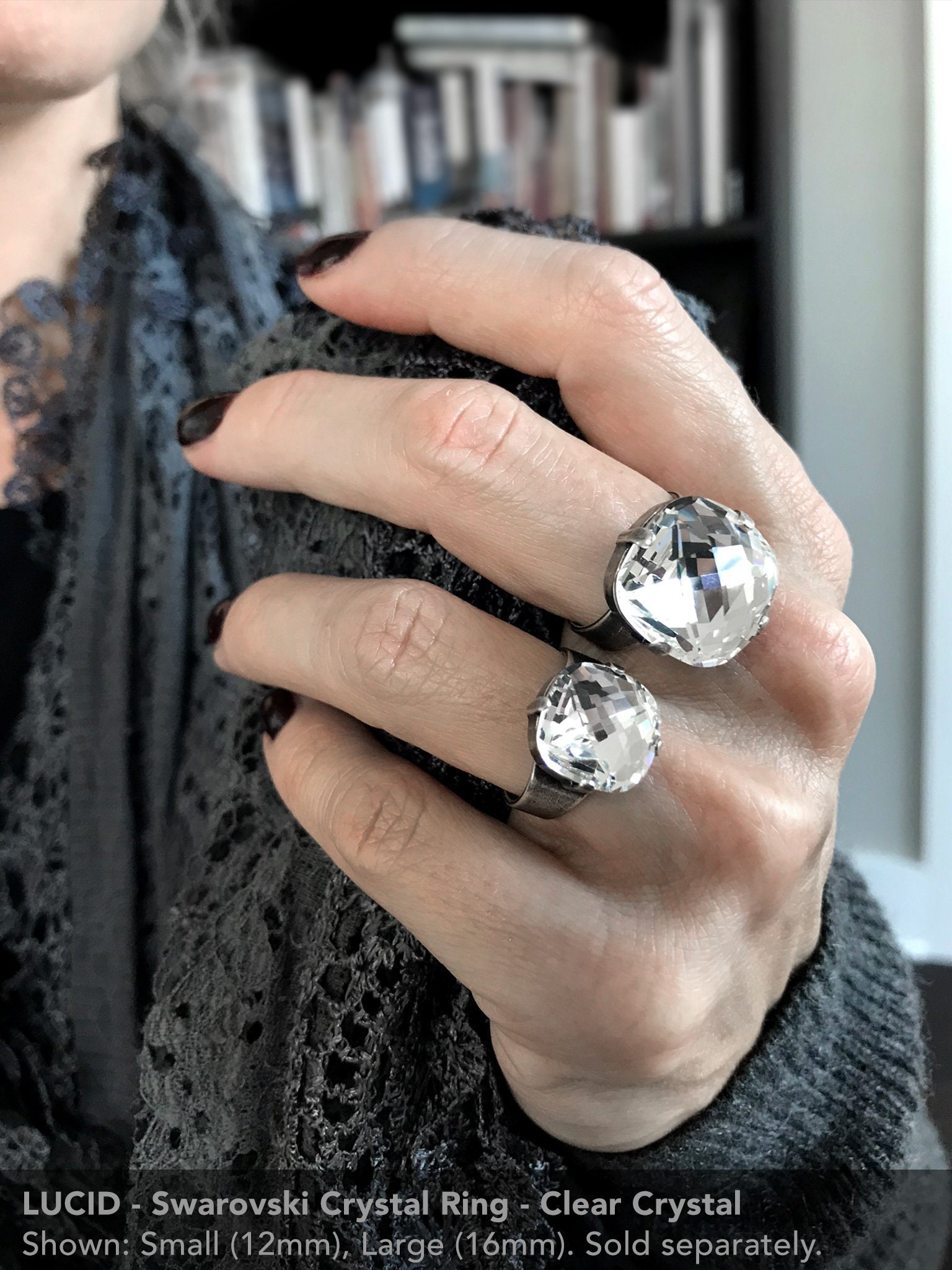LUCID Square Cushion cut Clear Crystal Ring 2 Size Options Small Large Antique Silver Adjustable Ring Band Modern Minimalist Jewelry Etsy Canada