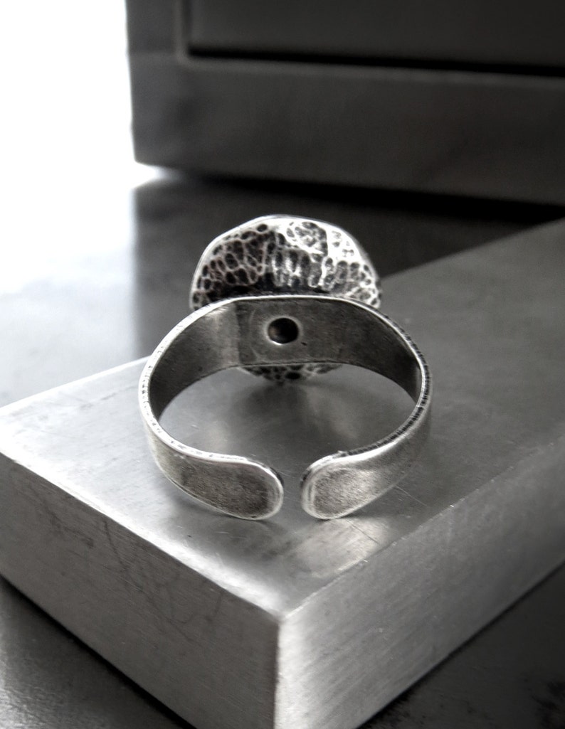 Black Night Crystal Ring with Rivoli Crystal, Antiqued Silver Adjustable Ring Band, Black Diamond Crystal Ring, Modern Minimalist Jewelry image 5