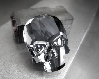Small Black Crystal Skull Pin - Black Skull Tie Tack, Crystal Skull Pin, Black Skull Magnet, Unisex Skull Jewelry, Secure Locking Back