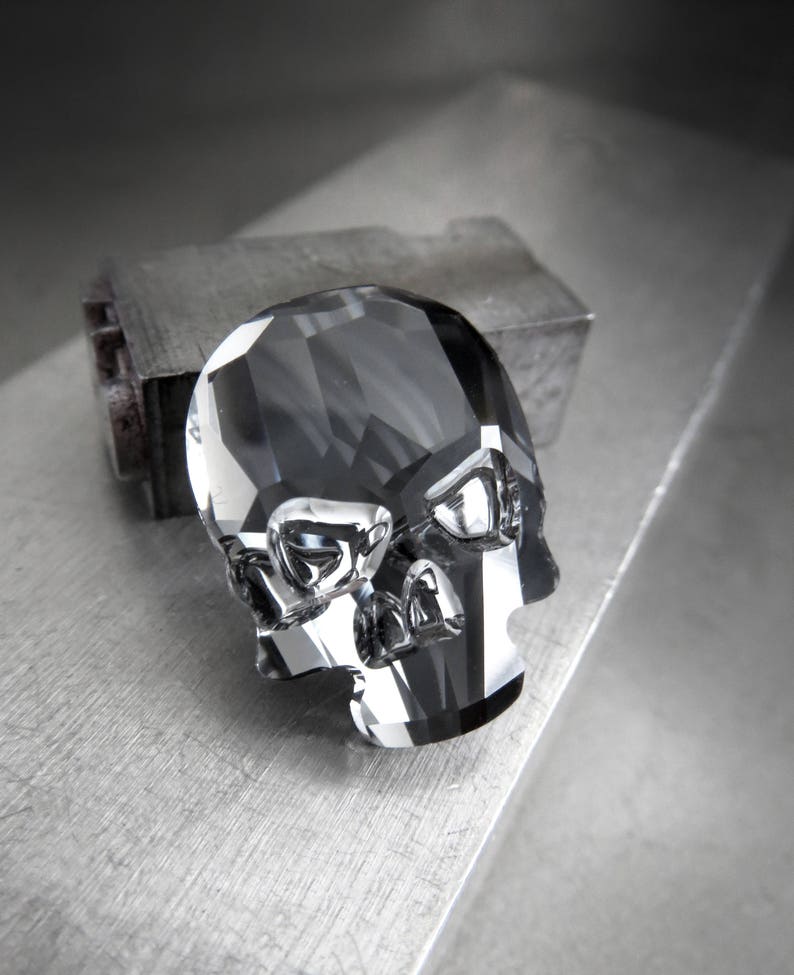 Small Black Crystal Skull Pin Black Skull Tie Tack, Crystal Skull Pin, Black Skull Magnet, Unisex Skull Jewelry, Secure Locking Back image 1