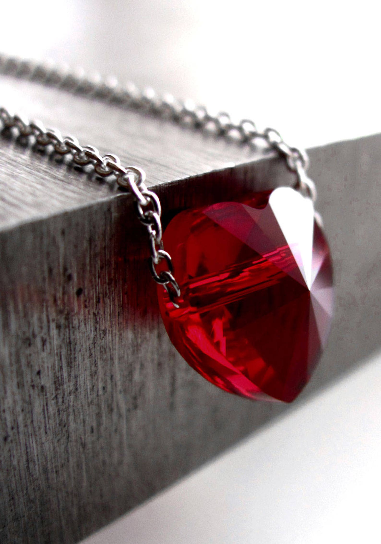 Tiny Red Heart Necklace Swarovski Crystal Red Heart Pendant | Etsy