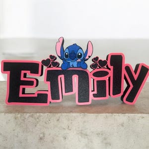 Tabliczka z imieniem Stitch Angel, spersonalizowana, biurko Stitch, pokój gier, pokój dziecięcy, nazwa w stylu Disneya zdjęcie 1