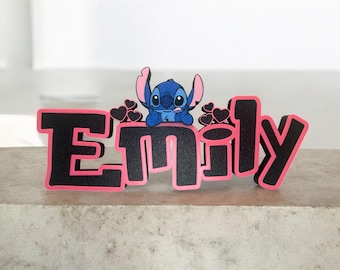 Stitch Angel Name Plate Sign Personalized Stitch Desk Game Room Nursery Kids Room Name Disney Style