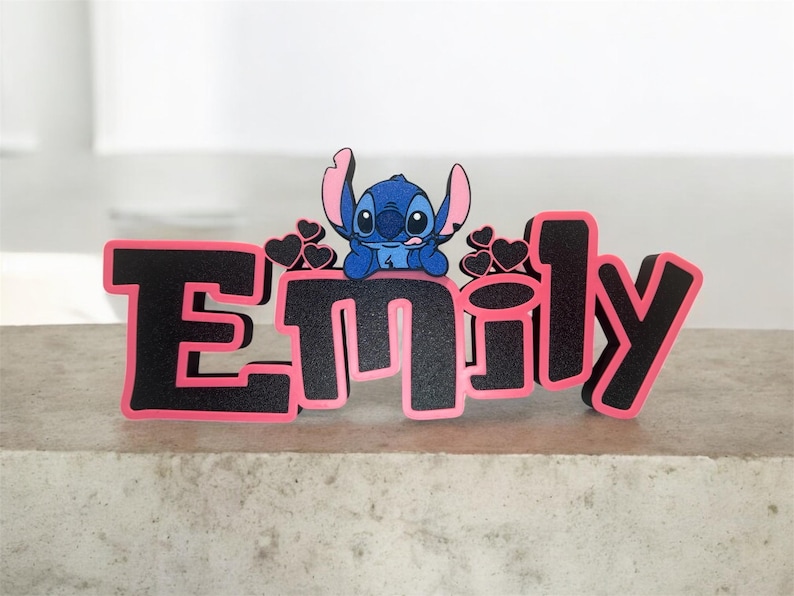 Tabliczka z imieniem Stitch Angel, spersonalizowana, biurko Stitch, pokój gier, pokój dziecięcy, nazwa w stylu Disneya zdjęcie 1
