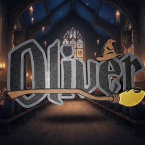 Wizard Harry Name Plate Personalized Potter Sign Game Room Kids Room Gift Idea Birthday Name Cake Topper Hog Name Warts Sign Broom Potter Na image 6