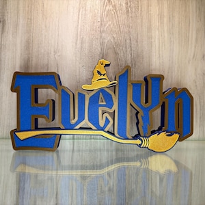 Wizard Harry Name Plate Personalized Potter Sign Game Room Kids Room Gift Idea Birthday Name Cake Topper Hog Name Warts Sign Broom Potter Na image 11
