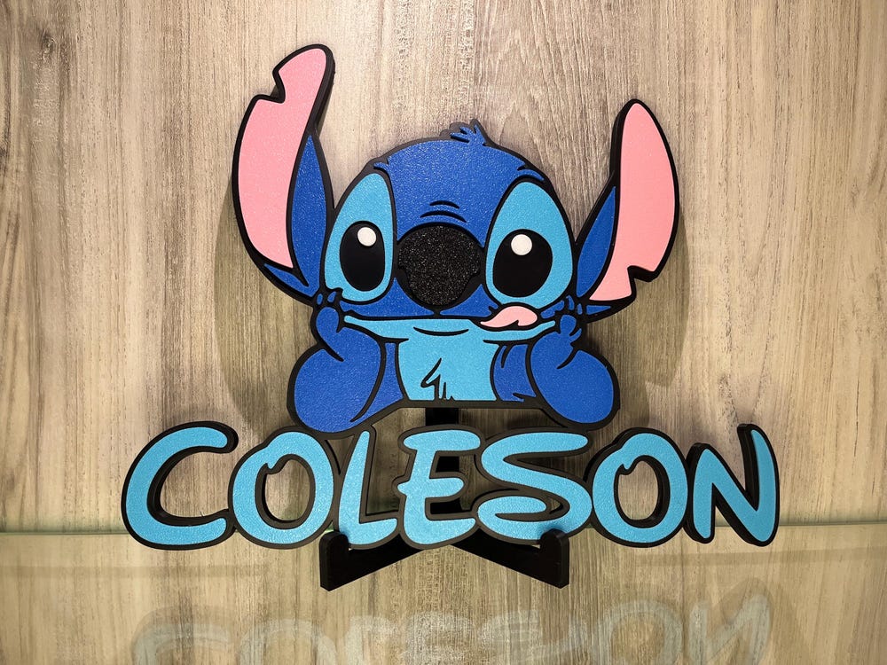 Custom Stitch Name Plate Sign Personalized Stitch Desk Game Room Nursery Kids Room Name Disney Style Cake Topper Door Sign Collector