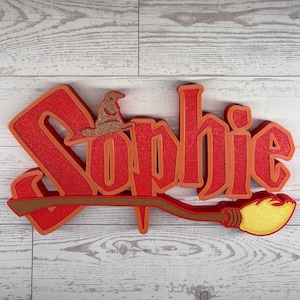 Wizard Harry Name Plate Personalized Potter Sign Game Room Kids Room Gift Idea Birthday Name Cake Topper Hog Name Warts Sign Broom Potter Na image 14