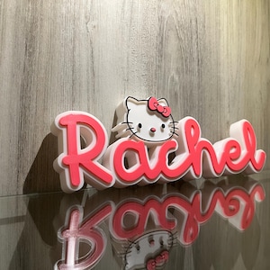 Cute Kitty Name Plate Hello Name Kitty Sign Kids room Nursery Name Cake Topper Kitty Birthday Gift Christmas Gamer Name Boss Gift