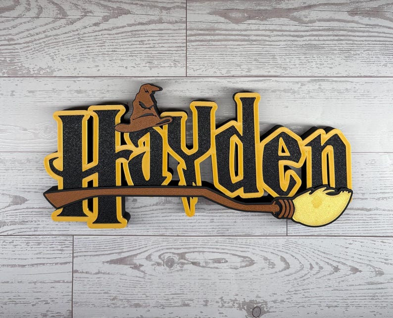 Wizard Harry Name Plate Personalized Potter Sign Game Room Kids Room Gift Idea Birthday Name Cake Topper Hog Name Warts Sign Broom Potter Na image 5