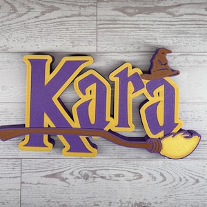 Wizard Harry Name Plate Personalized Potter Sign Game Room Kids Room Gift Idea Birthday Name Cake Topper Hog Name Warts Sign Broom Potter Na image 4
