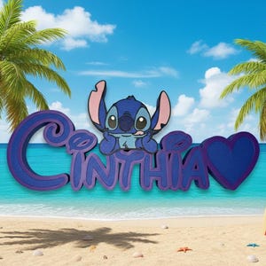Tabliczka z imieniem Stitch Angel, spersonalizowana, biurko Stitch, pokój gier, pokój dziecięcy, nazwa w stylu Disneya zdjęcie 3