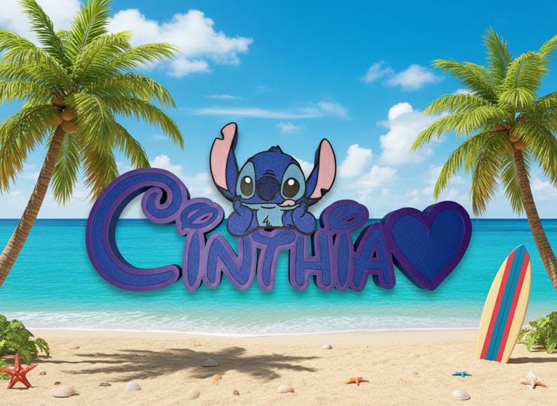 Tabliczka z imieniem Stitch Angel, spersonalizowana, biurko Stitch, pokój gier, pokój dziecięcy, nazwa w stylu Disneya zdjęcie 3