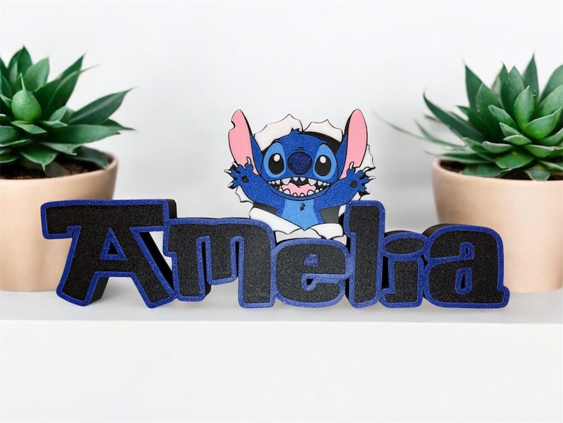 Tabliczka z imieniem Stitch Angel, spersonalizowana, biurko Stitch, pokój gier, pokój dziecięcy, nazwa w stylu Disneya zdjęcie 10