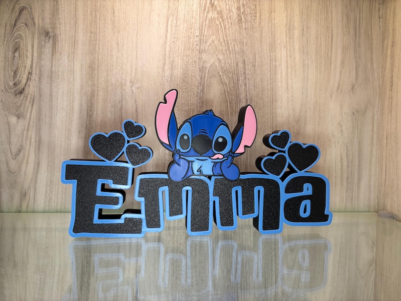 Tabliczka z imieniem Stitch Angel, spersonalizowana, biurko Stitch, pokój gier, pokój dziecięcy, nazwa w stylu Disneya zdjęcie 2