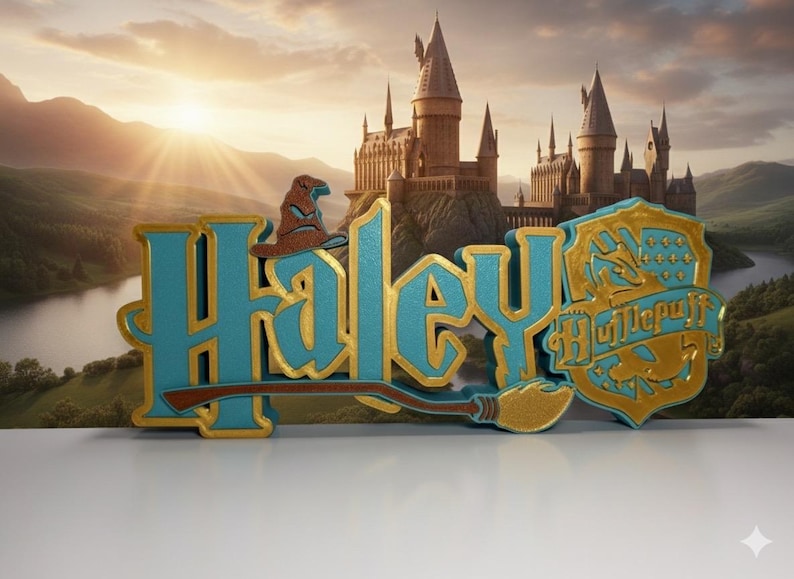 Wizard Harry Name Plate Personalized Potter Sign Game Room Kids Room Gift Idea Birthday Name Cake Topper Hog Name Warts Sign Broom Potter Na image 3