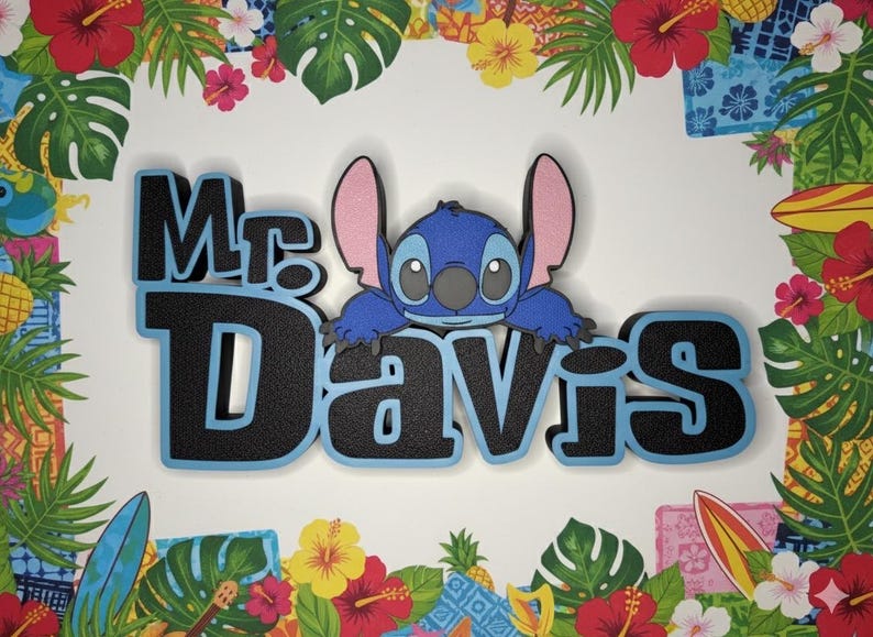 Tabliczka z imieniem Stitch Angel, spersonalizowana, biurko Stitch, pokój gier, pokój dziecięcy, nazwa w stylu Disneya zdjęcie 5