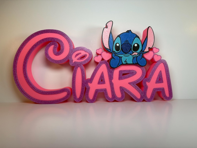 Tabliczka z imieniem Stitch Angel, spersonalizowana, biurko Stitch, pokój gier, pokój dziecięcy, nazwa w stylu Disneya zdjęcie 4