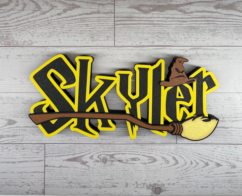 Wizard Harry Name Plate Personalized Potter Sign Game Room Kids Room Gift Idea Birthday Name Cake Topper Hog Name Warts Sign Broom Potter Na image 15