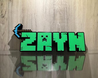 Mine Game Craft Name sign Personalized Custom Gift Game Room Mine Sign Name Nursery Gift Idea Cake Topper