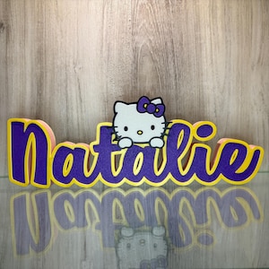 Cute Kitty Name Plate Sign Game Room Nursery Birthday Christmas Gift Hello Name Kitty Cake Topper Gift Birthday Kitty Kid Room Decor