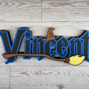 Wizard Harry Name Plate Personalized Potter Sign Game Room Kids Room Gift Idea Birthday Name Cake Topper Hog Name Warts Sign Broom Potter Na image 9