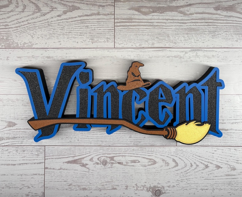 Wizard Harry Name Plate Personalized Potter Sign Game Room Kids Room Gift Idea Birthday Name Cake Topper Hog Name Warts Sign Broom Potter Na image 9