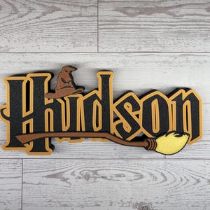 Wizard Harry Name Plate Personalized Potter Sign Game Room Kids Room Gift Idea Birthday Name Cake Topper Hog Name Warts Sign Broom Potter Na image 7