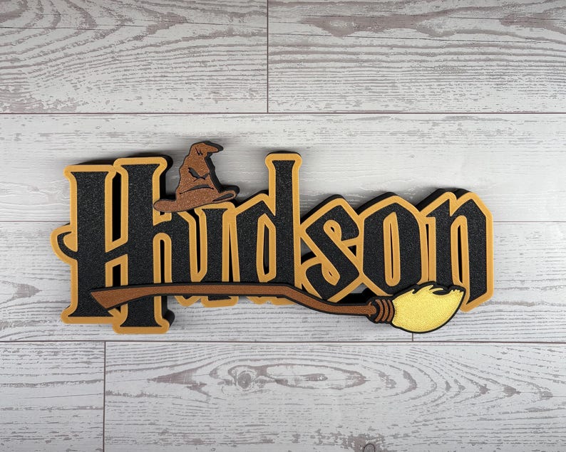 Wizard Harry Name Plate Personalized Potter Sign Game Room Kids Room Gift Idea Birthday Name Cake Topper Hog Name Warts Sign Broom Potter Na image 7