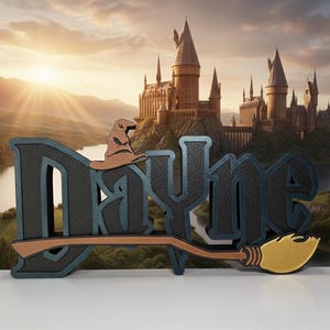 Wizard Harry Name Plate Personalized Potter Sign Game Room Kids Room Gift Idea Birthday Name Cake Topper Hog Name Warts Sign Broom Potter Na image 12