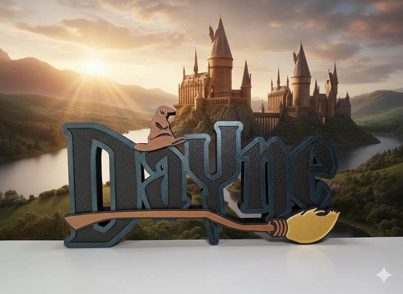Wizard Harry Name Plate Personalized Potter Sign Game Room Kids Room Gift Idea Birthday Name Cake Topper Hog Name Warts Sign Broom Potter Na image 12