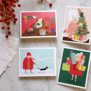 Juego de 4 tarjetas navideñas de SueBea