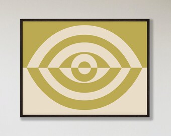 Graphic Eye in Gold / Digital Download / Printable Art / Large Wall Poster Artwork / Graphic Modern / Yellow Ochre Cream