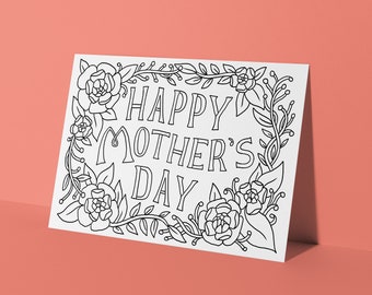 Muttertag Blumenrahmen / druckbare Grußkarte zum Bemalen - digitaler Download / enthält Half-Letter- und A7-Größen