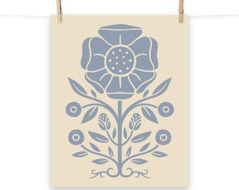 Folk Floral Poster in Slate / Various Sizes: 8x10, 11x14, 12x16, 12x18, 16x20, 18x24, 20x30, 24x36