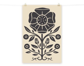 Folk Floral Poster in Charcoal / Various Sizes: 8x10, 11x14, 12x16, 12x18, 16x20, 18x24, 20x30, 24x36