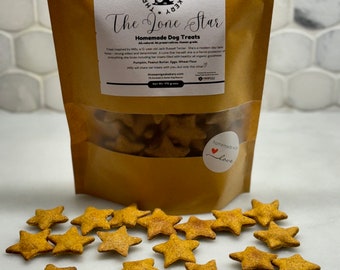 The Lone Star contains four organic ingredients Pumpkin, Peanut Butter, Eggs, and Whole Wheat Flour. All-natural, human grade dog treats.