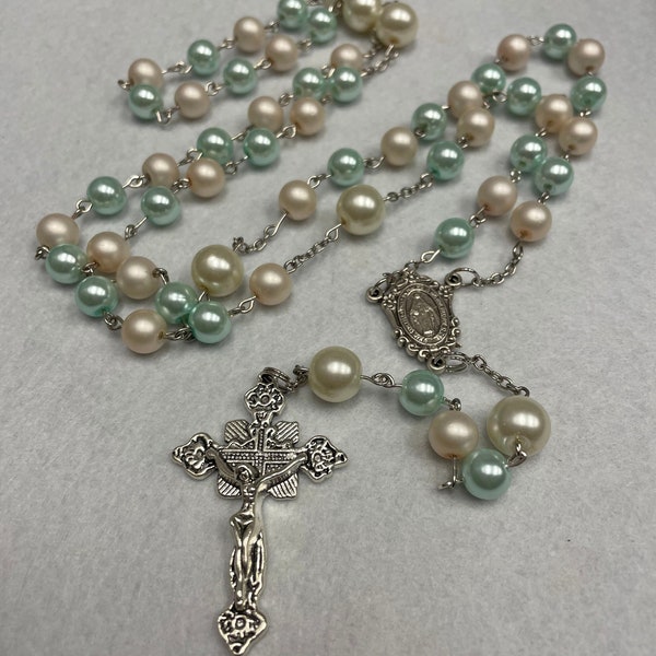 Rosary, Catholic, Religious Gifts, Mint Green, Tiffany Blue inspired, Baptism, Wedding, Conformation