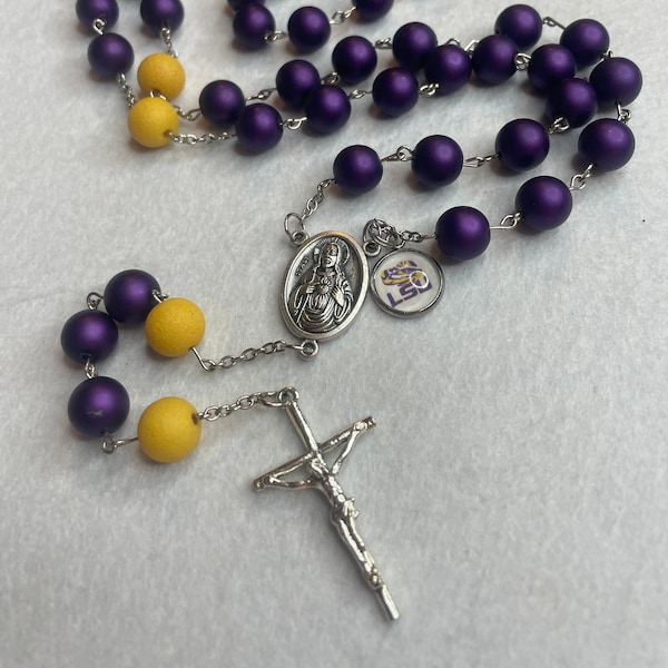 Rosary, Catholic, sports team, LSU Tigers, religious gifts Louisiana, wedding baptism confirmation