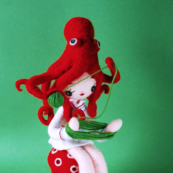 Print: Octo-Girl (green) - photograph digital-print poster octopus doll wall-decor hinemizushima wall-art crafting yarn knitting wool 水島ひね