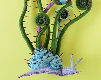 Print: Spiky Snail Fiddlehead - photograph poster wall-decor art photo HineMizushima slug wall-art plants botanical ポスター 水島ひね ゼンマイ カタツムリ