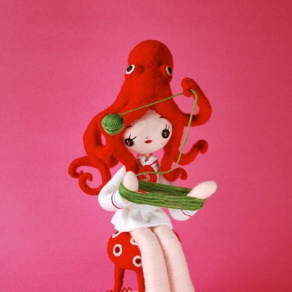 Print: Octo-Girl (pink) - Photograph Poster Wall-decor Octopus Wall-Art Doll Yarn HineMizushima Digital-print Kawaii Cute Knitting 水島ひね