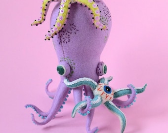 Print: Paarse Octopus en Oogbol Zeester (roze) - foto poster wanddecoratie foto HineMizushima muurkunst zeeschepsel 写真 ポスター 水島ひね タコ 目玉
