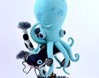 Print: Blue Octopus and Sea Catfish - photograph poster wall-decor art photo HineMizushima wall-art sea-creature アート 写真 ポスター 水島ひね タコ ナマズ