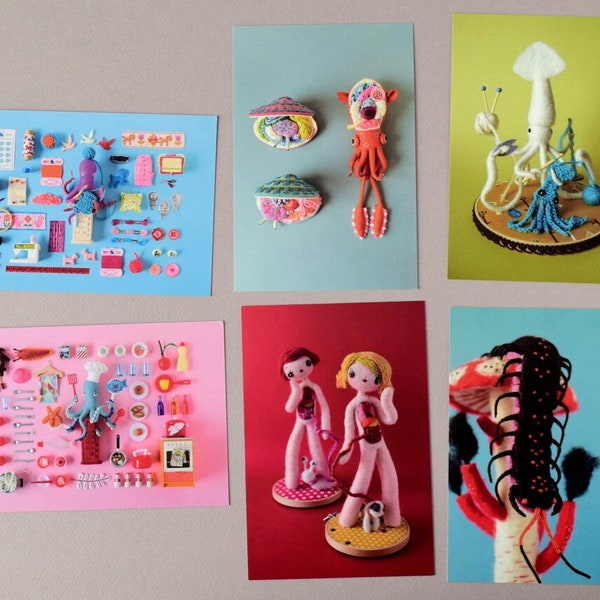 Six Postcard Set: Hiné's Soft Sculpture Collection B - octopus squid photograph wall-art HineMizushima creatures mushroom anatomy bug 水島ひね