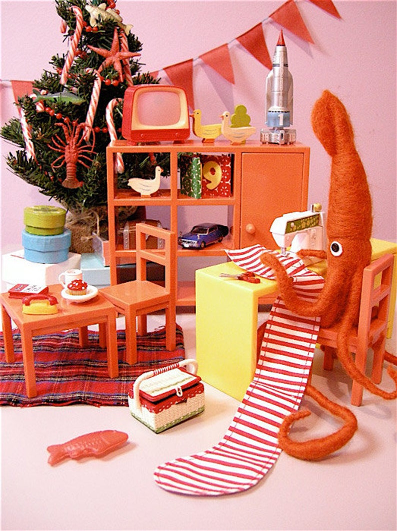 Print: Mr. Squid, a Crafter Photograph Art Wall-decor Sewing Poster Diorama HineMizushima Craft Holiday Orange Wall-art 水島ひね ポスター イカ 手芸 image 1