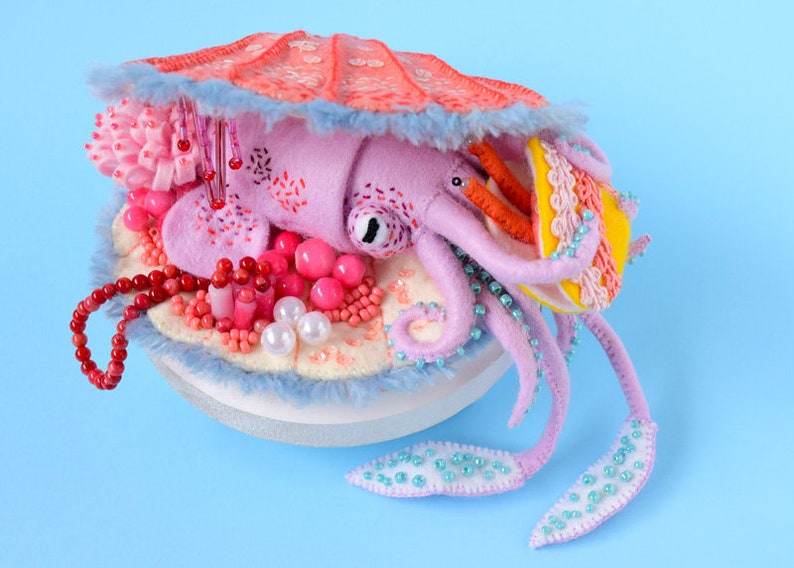 Print: Squid Treasure Chest photograph poster wall-decor HineMizushima cute sea-creature wall-art sea-shell ocean marine-biology 水島ひね 画像 1